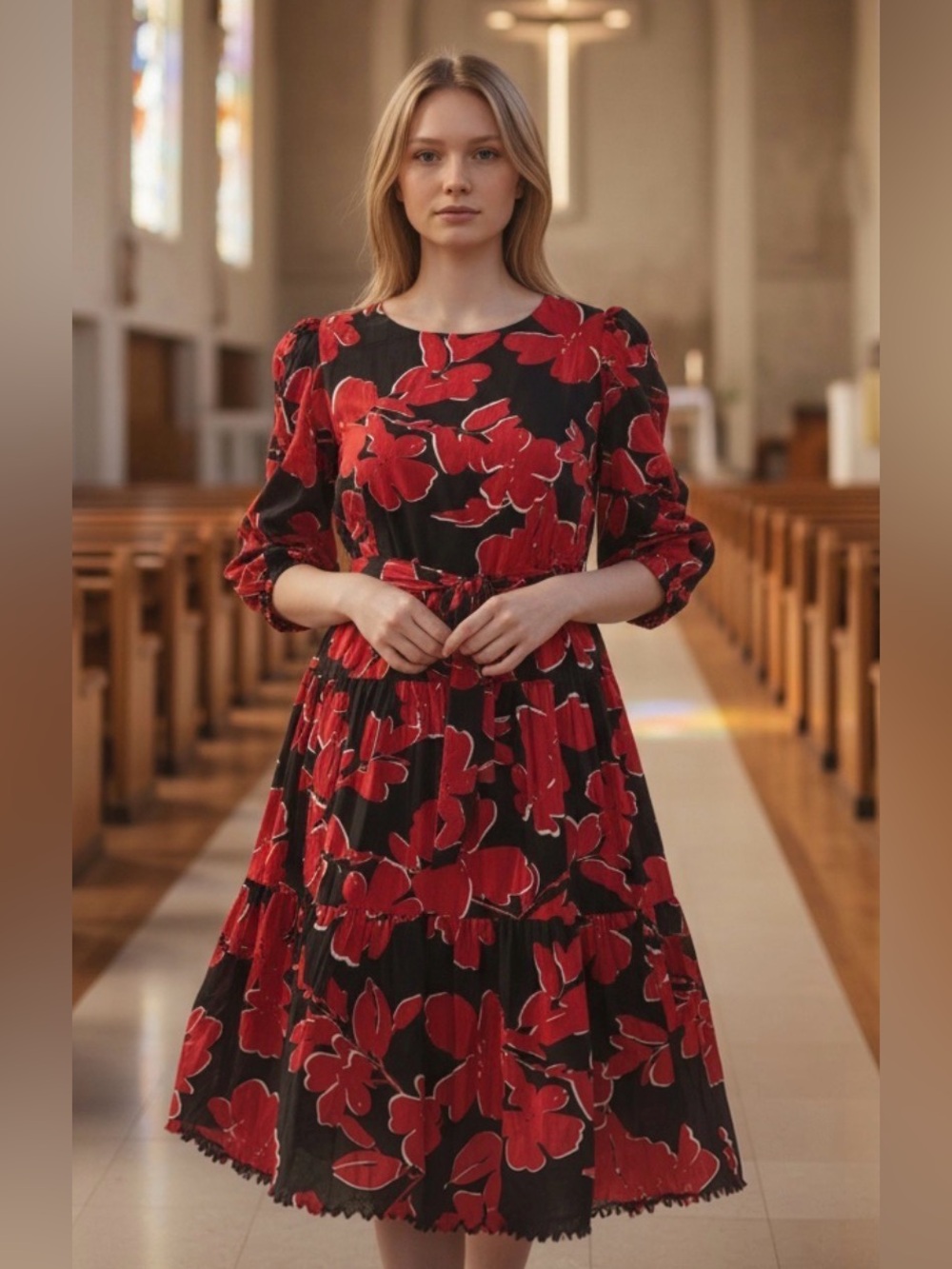 Studio One Red, Black white tiered dress 2X